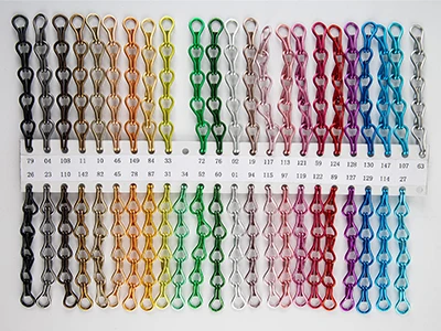 Chain link curtain in red, pink, yellow, blue, silver, black, green, white, purple and so on.