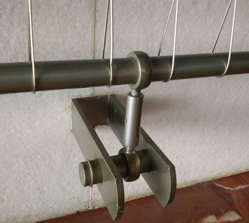 Curtain track attachment is fixed on the wall, and a special part linked it with stainless steel rod, four strands of stainless steel wire ropes hang on the rod.