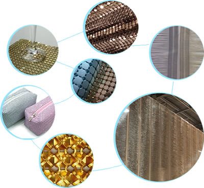 Seven pictures about details and applications of scale mesh curtain and special metal curtain.