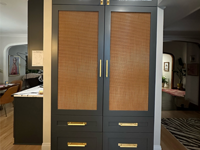 Woven metal mesh used for residential cabinet decoration